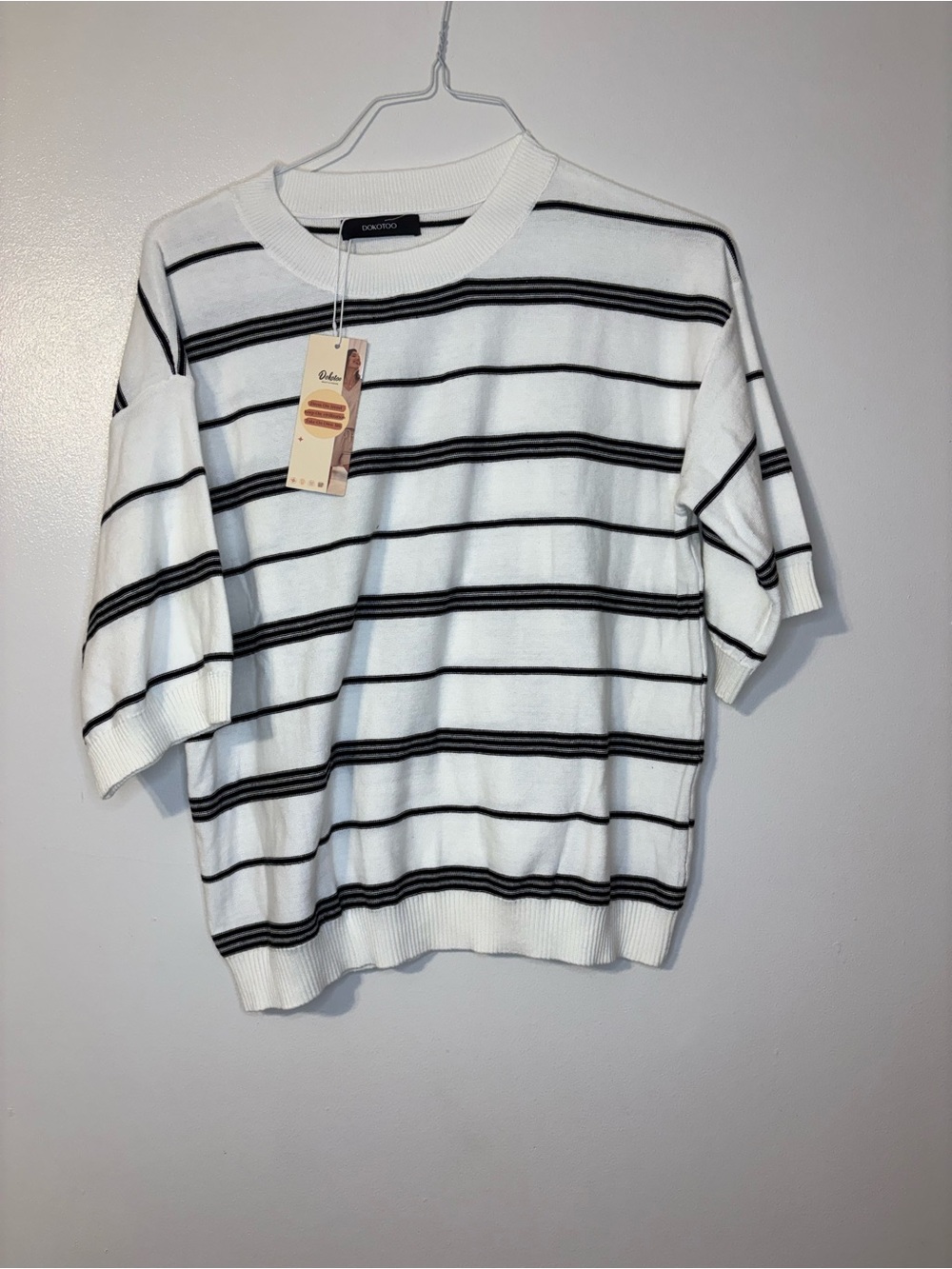 Boden White and Black Striped Short-Sleeve Knit Top